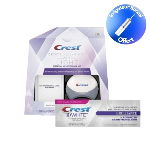 BLUE LIGHT EXTREME BLANCHEUR + DENTIFRICE EXTRA BRILLIANCE CREST©+ Irrigateur Buccal OFFERT