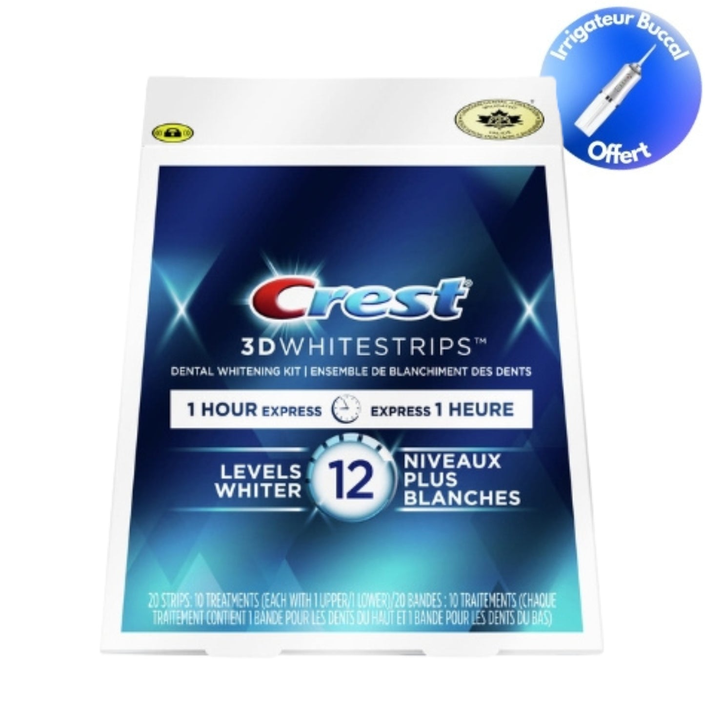 NOUVEAU Crest 3d White Whitestrips Express 1 HEURE + Irrigateur Buccal OFFERT